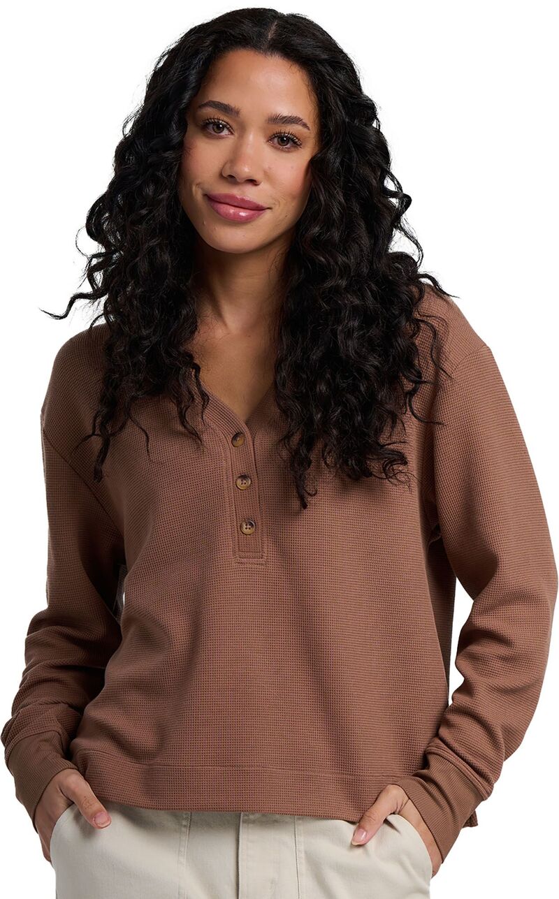 無償性 飛球 レディース トップス プルオーバー Free Fly Women\u0027s Waffle Long Sleeve Henley Shirt Nutmeg