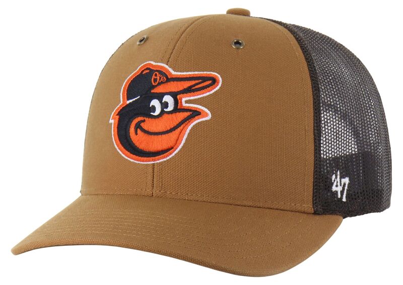 鉄道車両ハート型 メンズ 付属物 鳥打ち帽 Carhartt x 47 Carhartt x \u002747 Adult Baltimore Orioles Brown Adjustable Trucker Hat NoColor 赤銅色