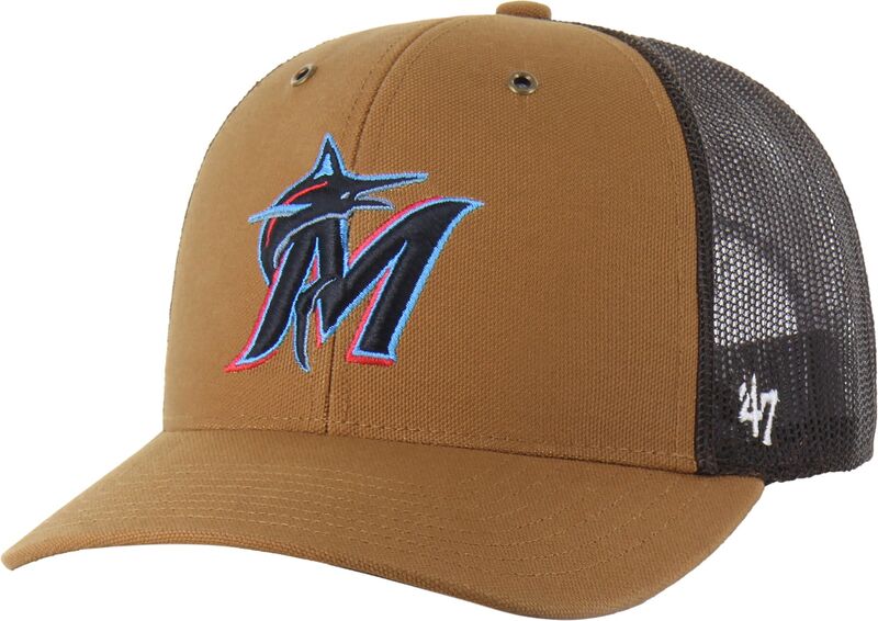 鉄道車両ハート型 レディース 佩び物 かぶり笠 Carhartt x 47 Carhartt x \u002747 Adult Miami Marlins Brown Adjustable Trucker Hat NoColor 赤銅色
