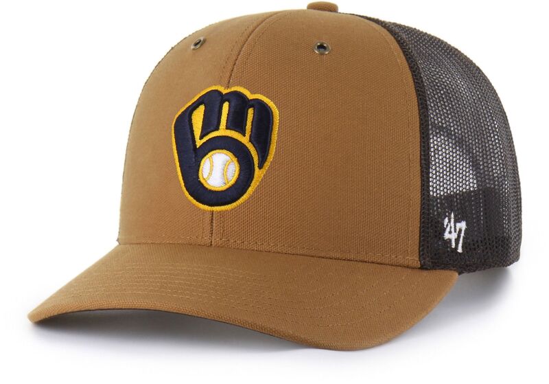 鉄道車両ハート形 メンズ 添え物 かぶり笠 Carhartt x 47 Carhartt x \u002747 Adult Milwaukee Brewers Brown Adjustable Trucker Hat NoColor 赤銅色