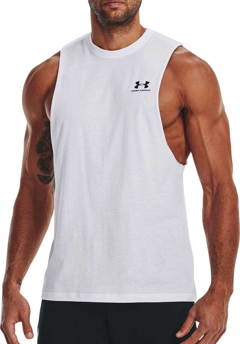 アンダーアーマー メンズ トップス プルオーバー Under Armour Men\u0027s Left Chest Cut Off Tank Top White/Black/Black 白いこと