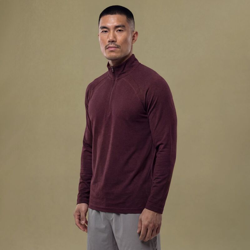 ヴァースト メンズ トップス プルオーバー VRST Men\u0027s Circuit Seamless 1/4 Zipullover Burgundy Plum Heather ギョリュウモドキ