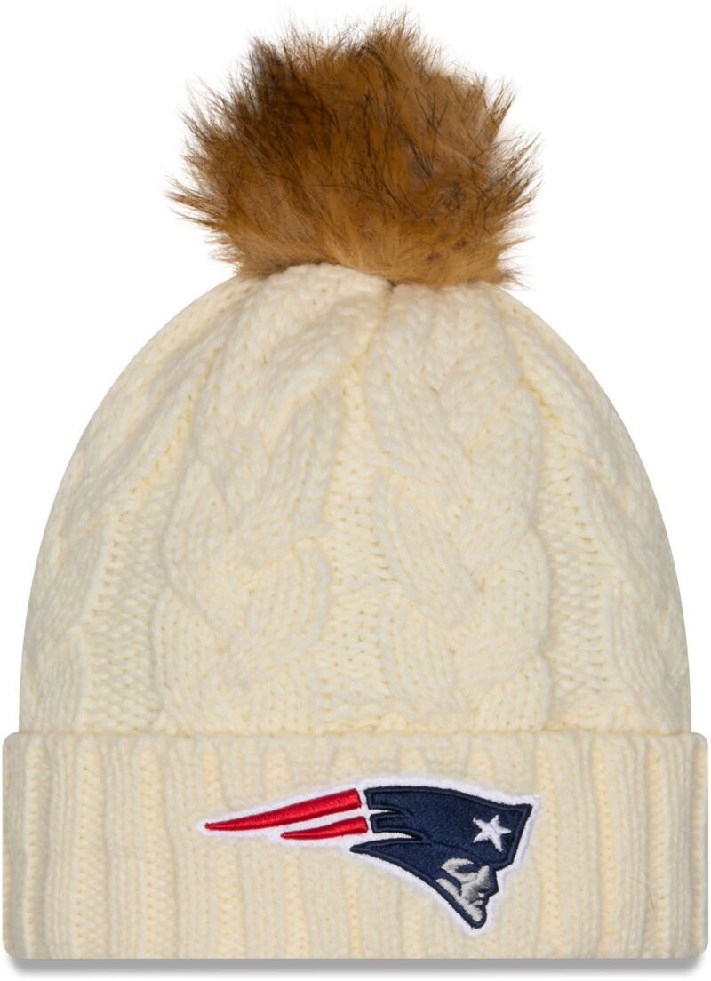 ニュー内鰓 レディース 付属物 鳥打ち帽 編み物 New Era Women\u0027s New England Patriots White Fur Pom Cuffed Knit Beanie NoColor 白いこと
