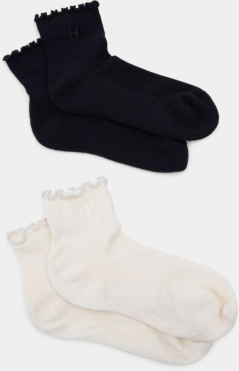 ハーフデイズ メンズ アンダー御召しもの ソックス フラウンス Halfdays Ruffle Crew Socks - 2 Pack Black/Oatmilk 黒いこと