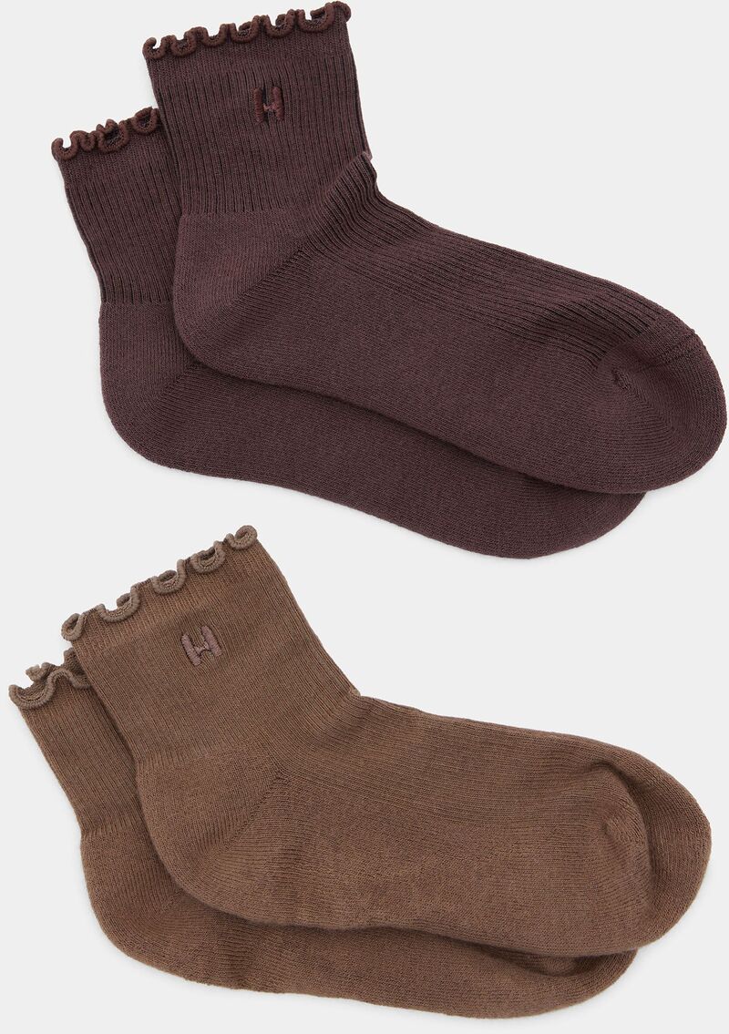 ハーフデイズ メンズ アンダー御召しもの ソックス フラウンス Halfdays Ruffle Crew Socks - 2 Pack Brunette/Suede