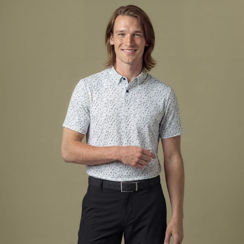 ヴァースト メンズ トップス ポロシャツ プリント VRST Men's Golf Pivot Printed Polo Stipple Dogleg White/Grey ホワイト｜ReVida 店