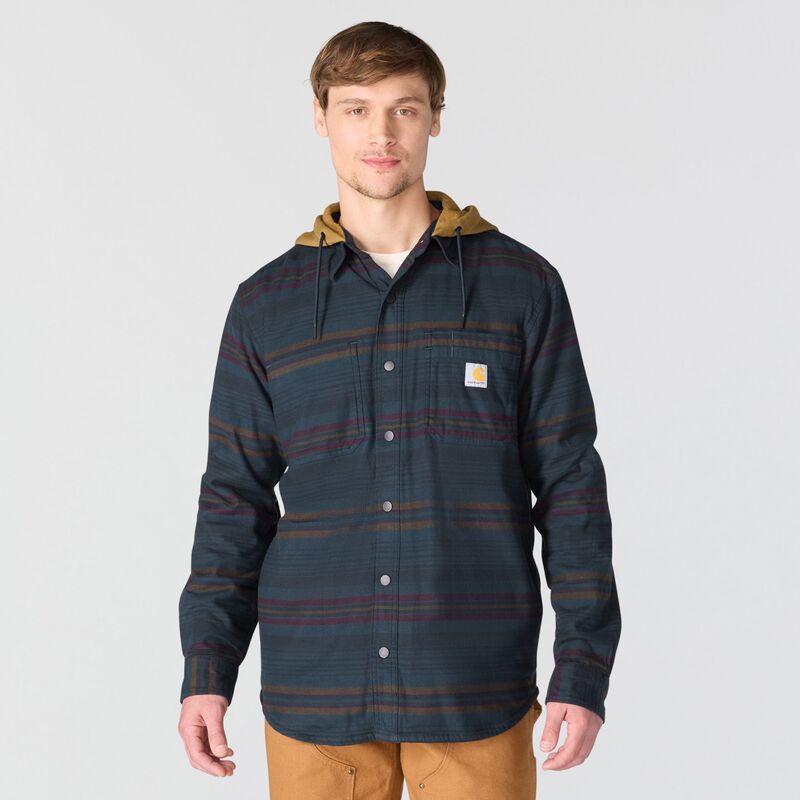 カーハート メンズ アウター ジャケット・ブルゾン シャツ Carhartt Men's Hooded Flannel Shirt Jacket Deep Smoke Blue スモーク｜ReVida 店