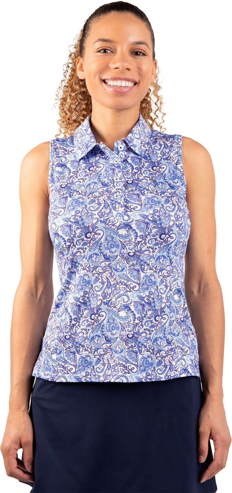 テーラーバード レディース トップス ポロシャツ ノースリーブ TailorByrd Women's Paisley Sleeveless Polo Light Blue ブルー|ReVida 店