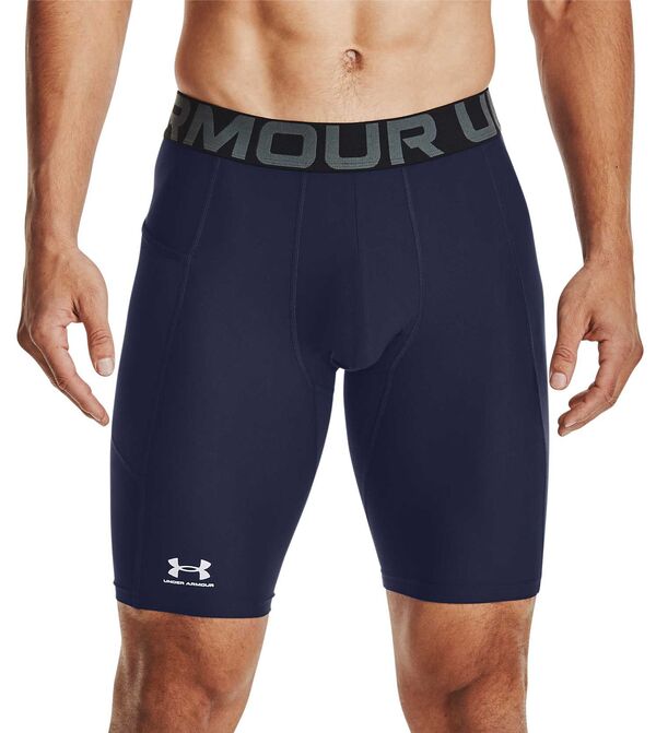 アンダーアーマー メンズ ボトムス ハーフパンツ・ショーツ ショートパンツ Under Armour Men's HeatGear Long Compression 9" Shorts Midnight Navy/White ホワイト｜ReVida 店