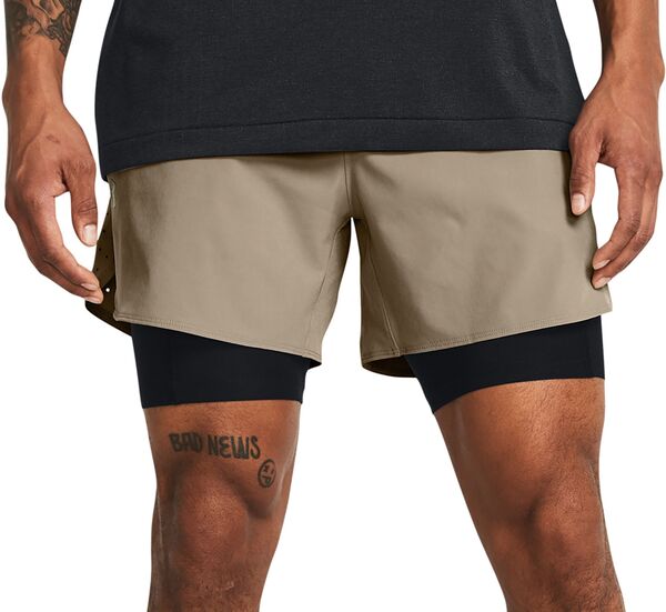 アンダーアーマー メンズ ボトムス 二分の一ズボン下・さる股引き 遊撃手ズボン下 Under Armour Men\u0027s Vanish Elite 2-インチ-1 Shorts Timberwolf Taupe/Blk/Blk トープ