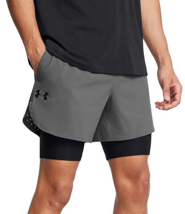 アンダーアーマー メンズ ボトムス 二分の一ズボン下・さる股引き 遊撃手ズボン下 Under Armour Men\u0027s Vanish Elite 2-インチ-1 Shorts Castlerock/Black 黒いこと