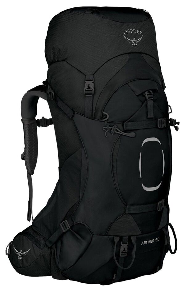 牡かき鳴らす メンズ 御徒面子 うしろ側容器に並べる・背嚢 Osprey Aether 55L Backpack Black 黒いこと