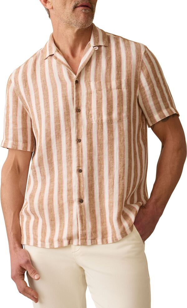 ファレティ メンズ トップス シャツ リネン Faherty Men's Palma Linen Camp Short Sleeve Shirt Sienna Valley Stripe ストライプ｜ReVida 店