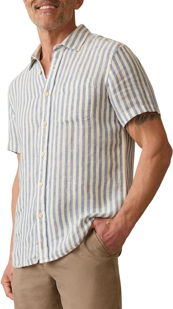 ファレティ メンズ トップス シャツ リネン Faherty Men's Palma Linen Short Sleeve Shirt Horizon Ivory Stripe アイボリー|ReVida 店