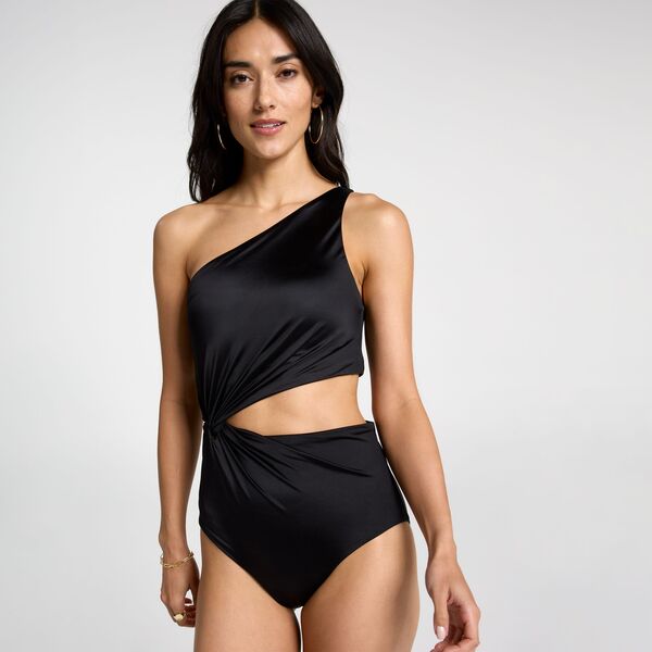 持ちはこび レディース 水泳着 上下仕かける カットアウト CALIA Women\u0027swim One Shoulder Cutout One Piece Swimsuit Pure Black 黒いこと 水着-レディースファッション
