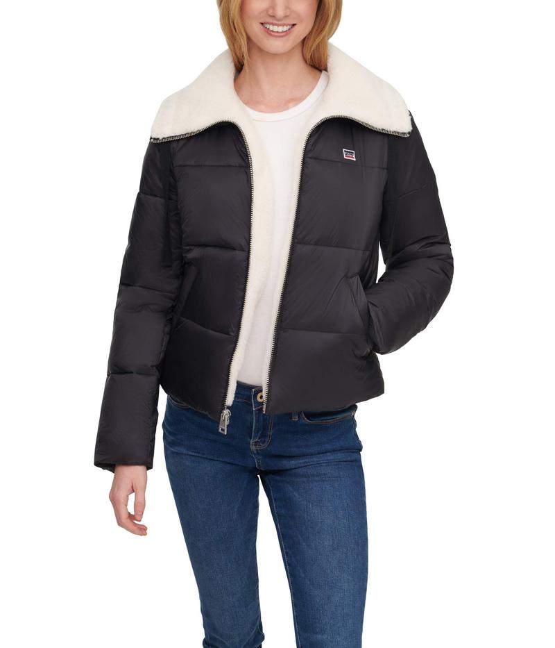 100 本物保証 楽天市場 リーバイス レディース コート アウター Quilted Puffer Jacket W Sherpa Lined Laydown Collar Black Revida 楽天市場店 国内最安値 Caronova Sa Com