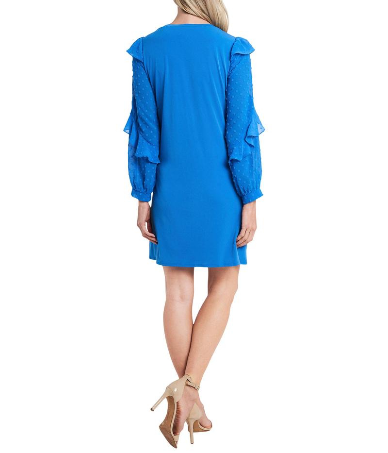 送料無料 セセ レディース ワンピース トップス Ruffle Sleeve Mix Media Knit Dress Cosmic Blue 新版 Korridas Com