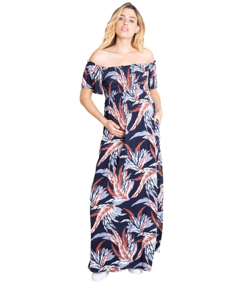 正規激安 楽天市場 イングリッド イザベル レディース ワンピース トップス Maternity Off The Shoulder Smocked Maxi Dress Navy Feathers Revida 楽天市場店 国内最安値 Advance Com Ec