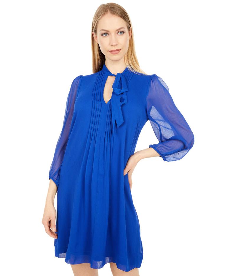 レディースファッション ワンピース ワンピース レディース カルバンクライン トップス Blue Klein Neck Tie With Dress Chiffon 数量は多 Www Backingtrackplaymusic Com