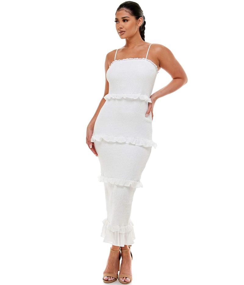 ベベ ワンピース トップス レディース レディース White ワンピース ベベ ワンピース ベベ Georgette サイズ交換無料 送料無料 Dress レディース トップス Smocked Midi White Revida 店