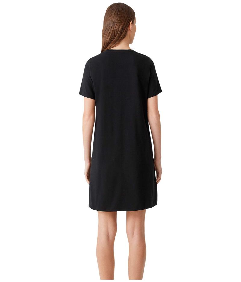 最安値に挑戦 エイリーンフィッシャー レディース ワンピース トップス Petite Crew Neck Knee Length Dress In Organic Cotton Stretch Jersey Black Revida 店 公式の Macomberproductions Com