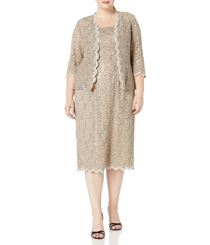 レディース Champagne Tea Lace Lace Plus And 送料無料 Jacket アレックスイブニングス Tea トップス ワンピース Dress トップス アレックスイブニングス レディース And Champagne Revida Length 店 Size ワンピース サイズ交換無料