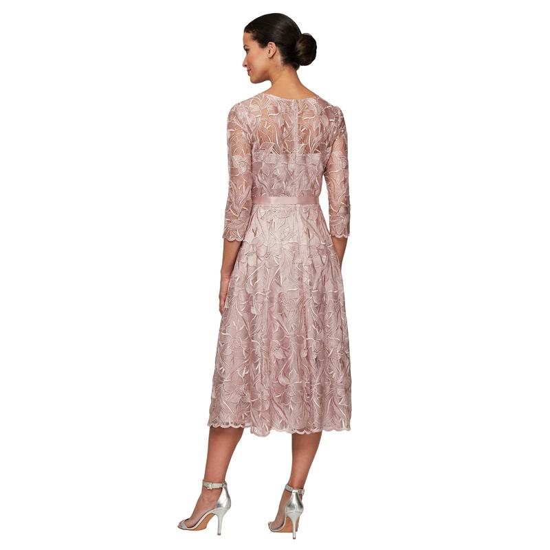 アレックスイブニングス レディース ワンピース トップス Midi Length Embroidered A Line Dress With Tie Belt Rose Csg Com Py