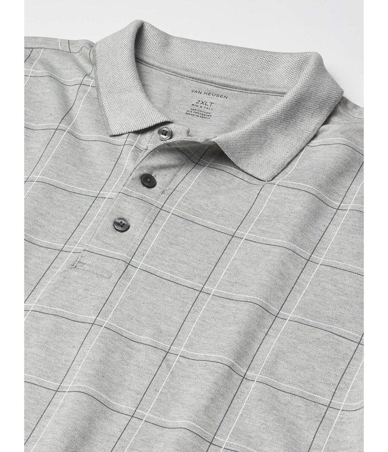 ヴァンハウセン メンズ Yシャツ トップス Big And Tall Flex Short Sleeve Stretch Windowpane Polo Shirt Light Grey Heat Bairien Yamagata Jp