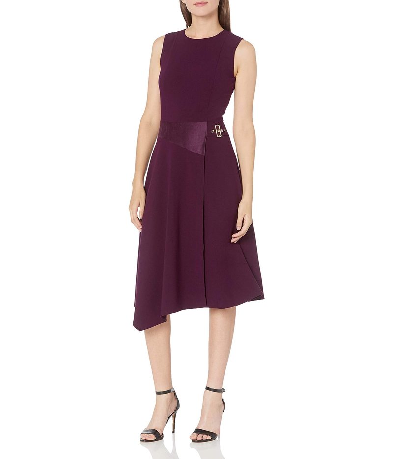 カルバンクライン レディース ワンピース トップス Sleeveless Dress With Suede Aubergine Novix Com