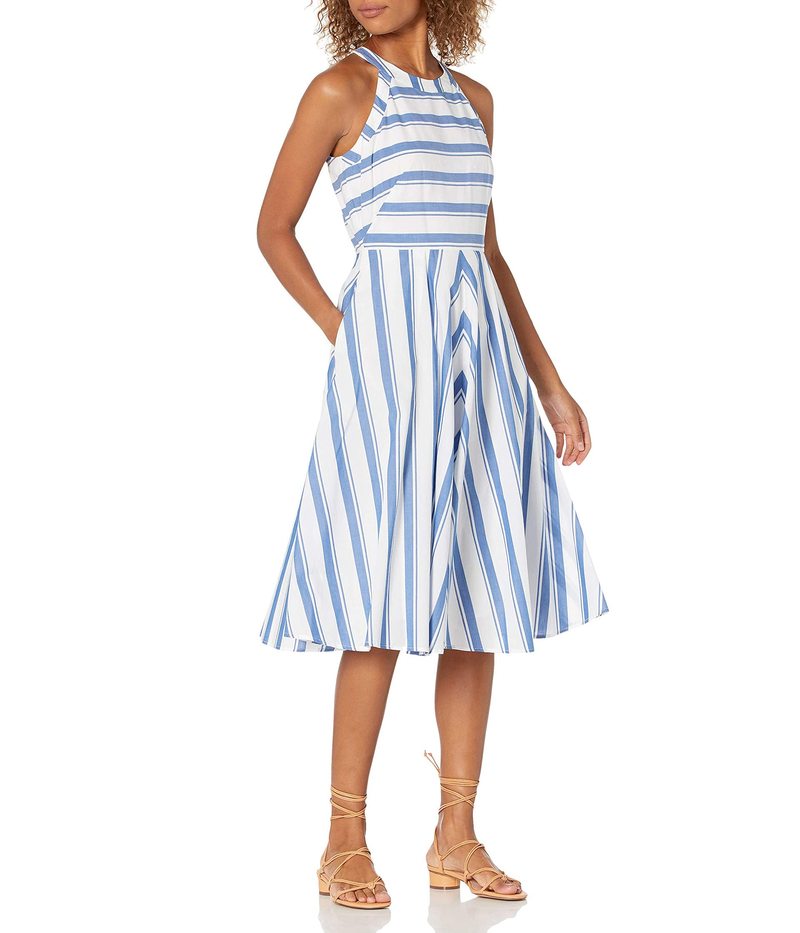 エリザジェイ レディース ワンピース トップス Fit And Flare Halter Dress Regular Petite Plus Blue White Fitzfishponds Com