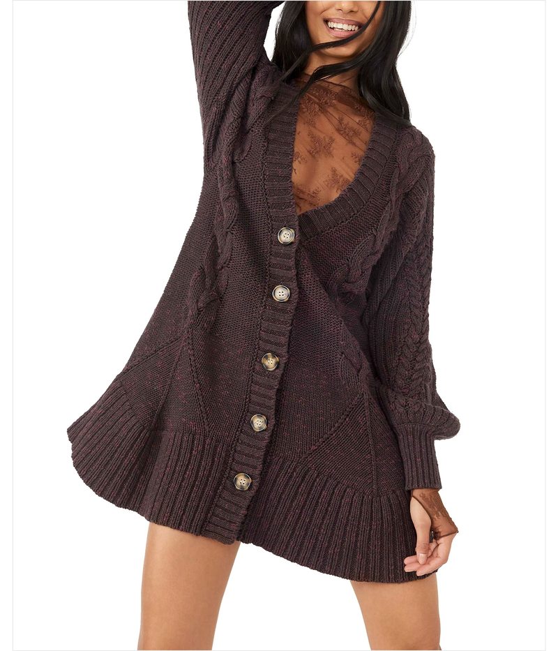 フリーピープル レディース ワンピース トップス Penelope Sweater Cardi Mini Dress Plum Jam Fitzfishponds Com