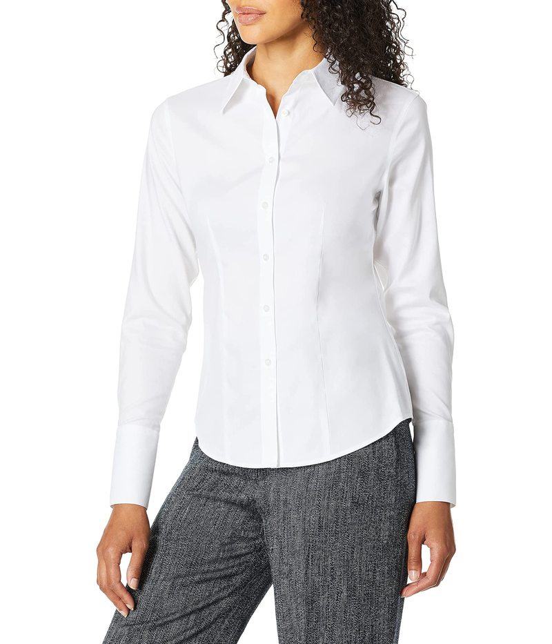 カルバンクライン レディース トップス シャツ ボタンダウン ダウン ブラウス Calvin Klein Women's Long Sleeve Wrinkle Free Button Down Blouse White ホワイト