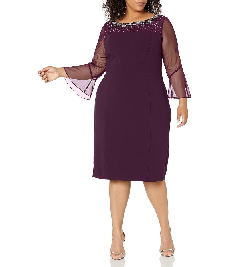 アレックスイブニングス レディース ワンピース トップス Plus Size Short Shift Dress With Embellished Illusion Detail Aubergine Expicare Com