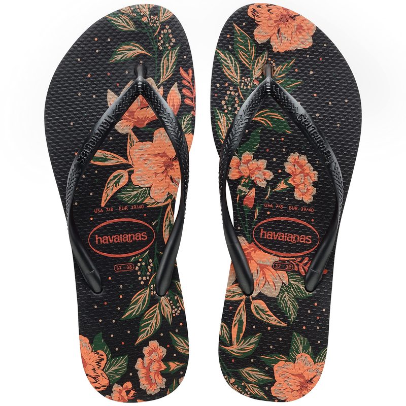 ハワイアナス レディース サンダル シューズ Slim Organic Flip Flops Black Dark Ash