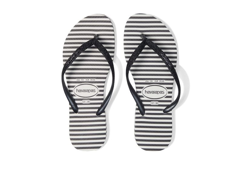 ハワイアナス レディース サンダル シューズ Slim Glitter Stripes Flip-Flop White Black 業界No.1