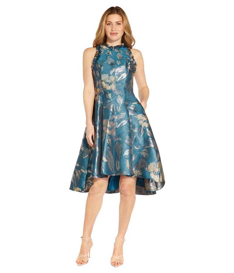 別倉庫からの配送 アドリアナ パペル レディース ワンピース トップス Ruffle Trim Printed Jacquard Halter  Dress