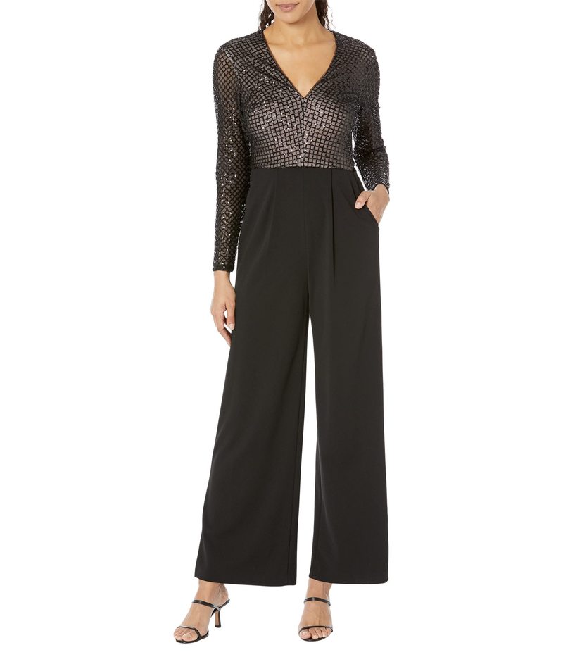 驚きの値段 カルバンクライン レディース ジャンプスーツ トップス Sequin Bodice Jumpsuit with Long Sleeves  Black