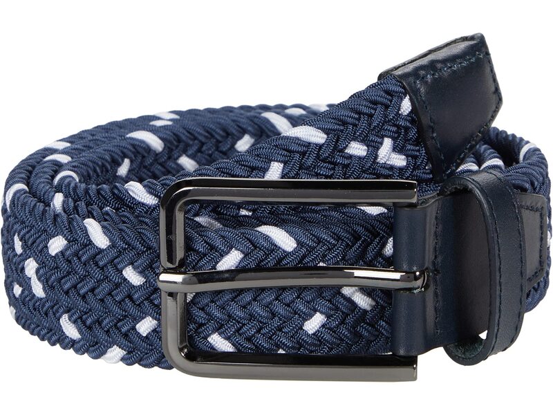 ジョンストンアンドマーフィー メンズ アクセサリー ベルト レザー Johnston & Murphy Leather Woven Belt Navy/White ホワイト