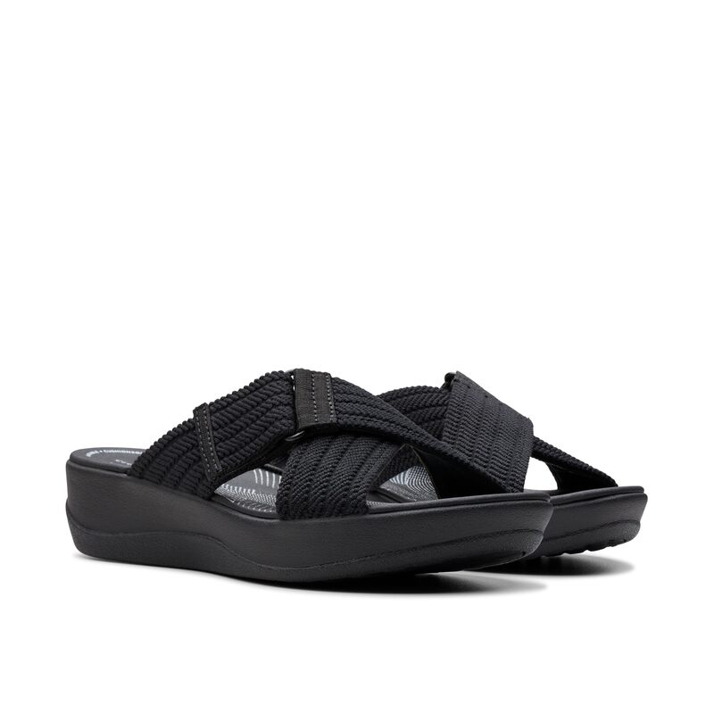 クラークス レディース シューズ サンダル Clarks Arla Wave Black Textile ブラック