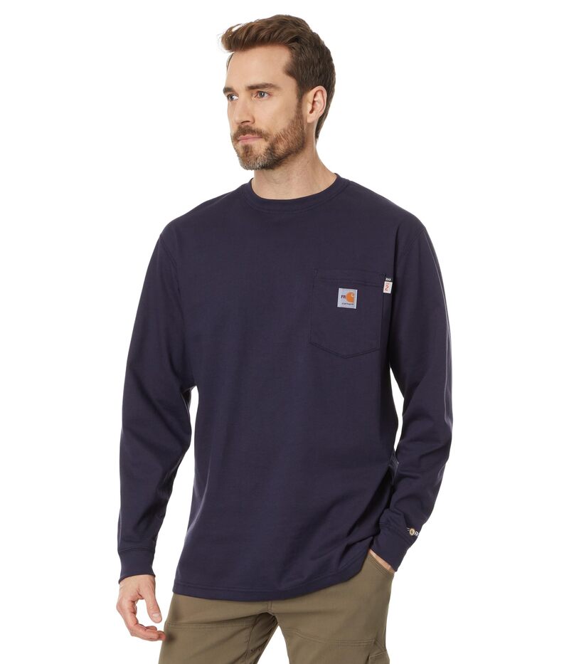 鉄道車両ハート形 メンズ トップス プルオーバー ティーシャツ 綿織物 Carhartt Flame-Resistant (FR) Force Cotton Long Sleeve T-Shirt Dark Navy 米国海軍 カジュアルシャツ-メンズファッション