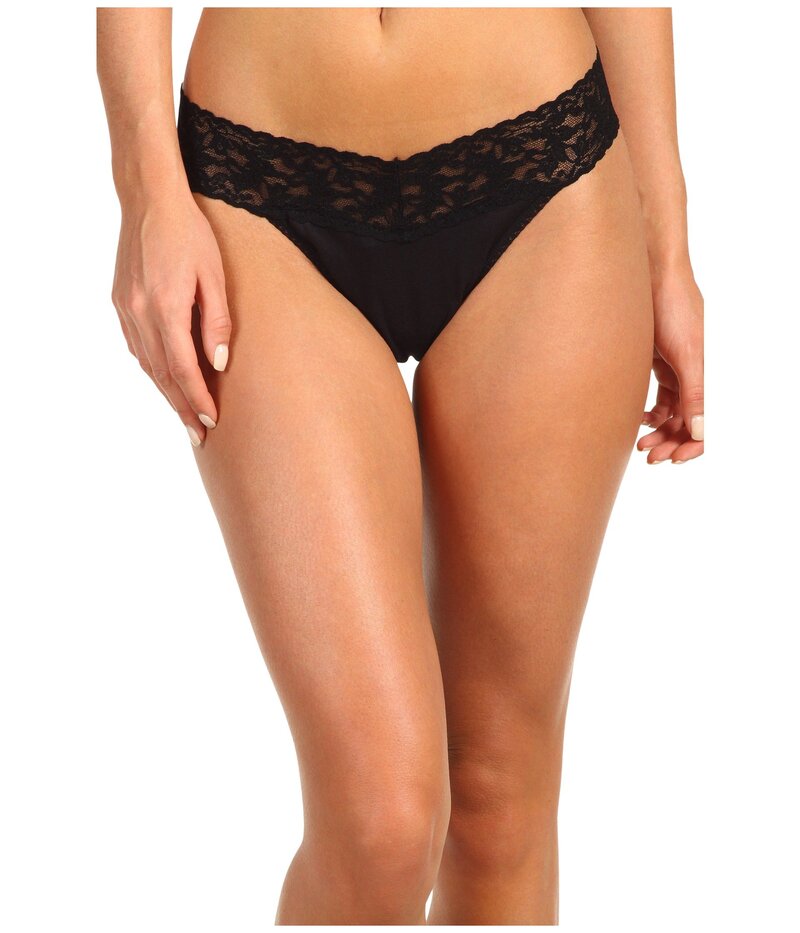 ハンキーパンキー レディース アンダー御召しもの ズボン下 綿織物 スピード競技 Hanky Panky Organic Cotton Original Rise Thong w/ Lace Black 黒いこと