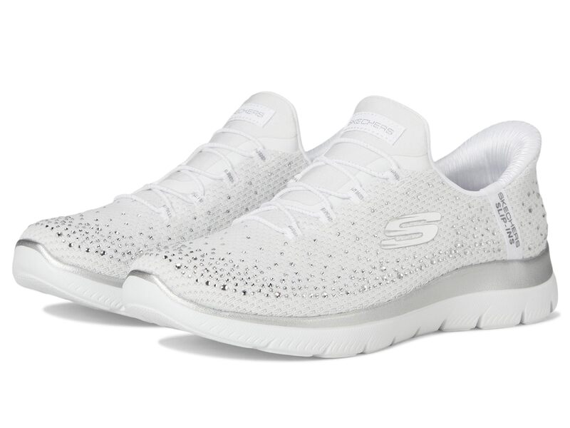 スケッチャーズ レディース シューズ スニーカー SKECHERS Summits Brilliant Shine Hands Free Slip-INS White Silver ホワイト