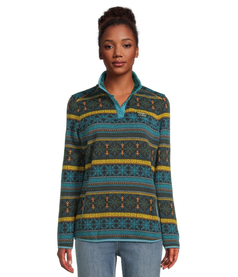 エルエルビーン レディース アウター 厚地の外套 刷り上げる スウェーター フリース L.L.Bean Sweater Fleece Pullover Print Coal Snowflake