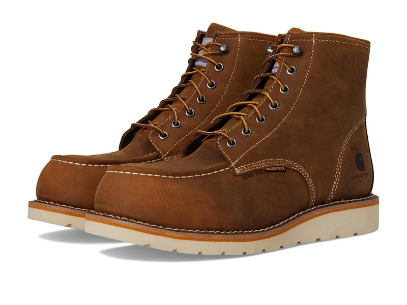鉄道車両ハート形 メンズ シューズ ブーツ・レインブーツ Carhartt 6\" Waterproof Moc Nano Toe Wedge Work Boots Light Brown 赤銅色"