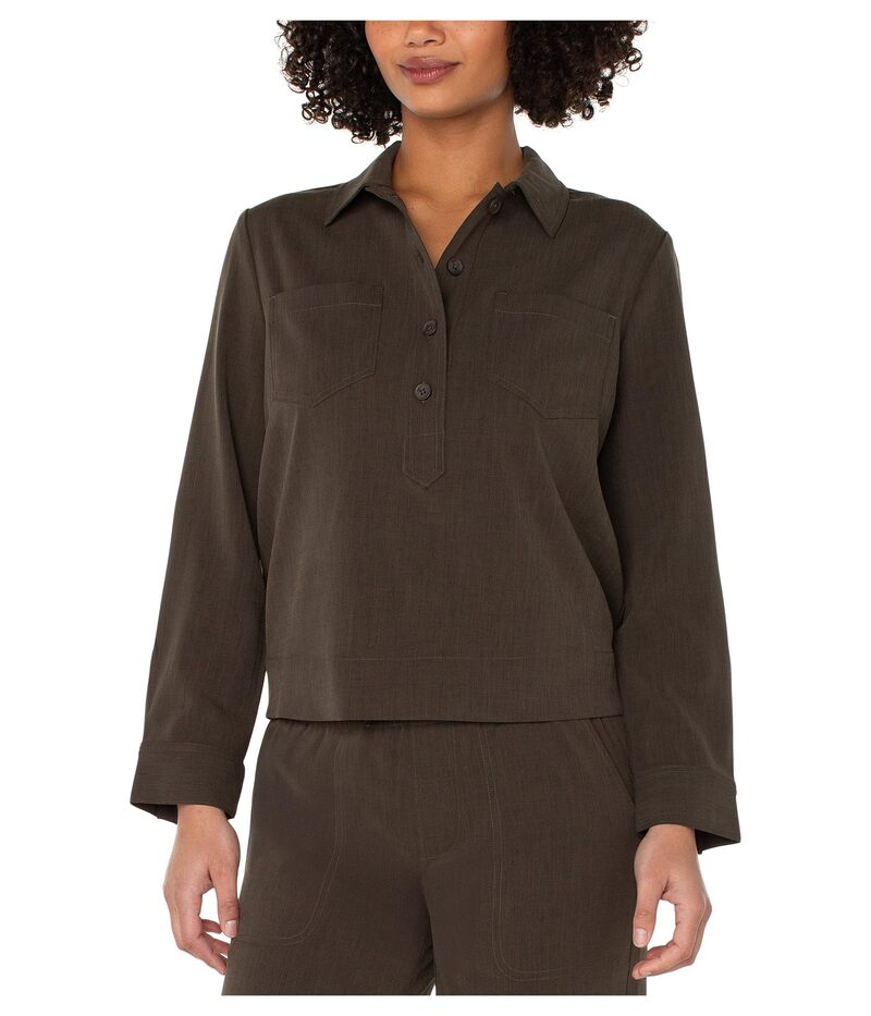 リヴァプール ロサンゼルス レディース トップス シャツ Liverpool Los Angeles Popover Long Sleeve Shirt With Elastic At Waist Black/Olive ブラック