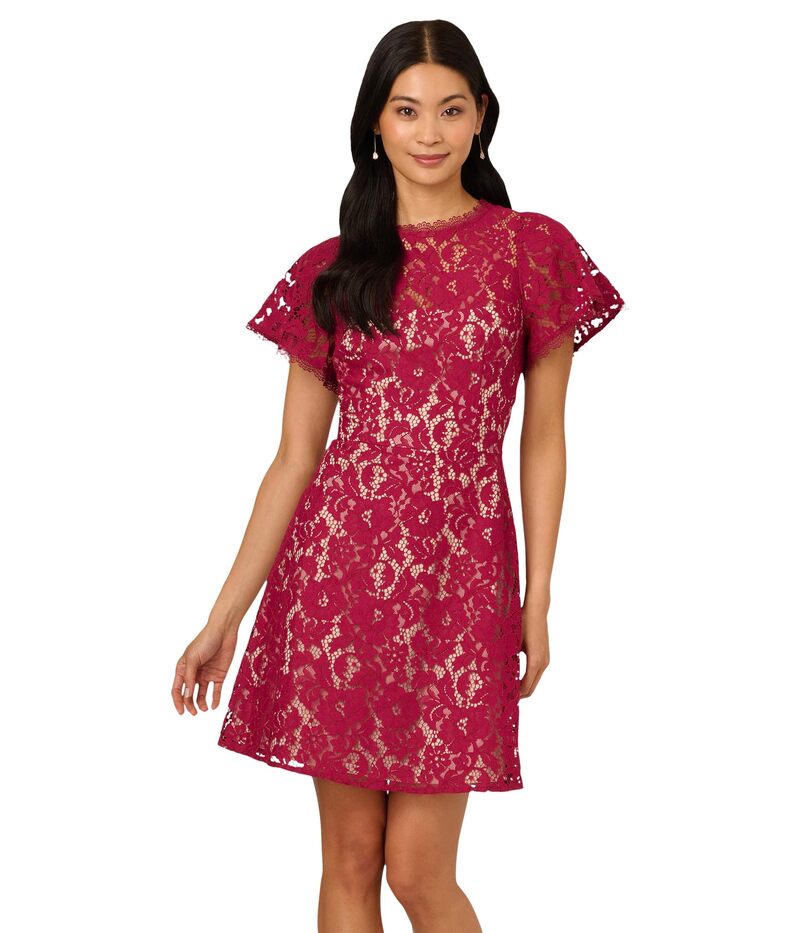 アドリアナ パペル レディース トップス 衣装 スピード競技 Adrianna Papell Lace Flounce Short Dress Light Wine ぶどう酒