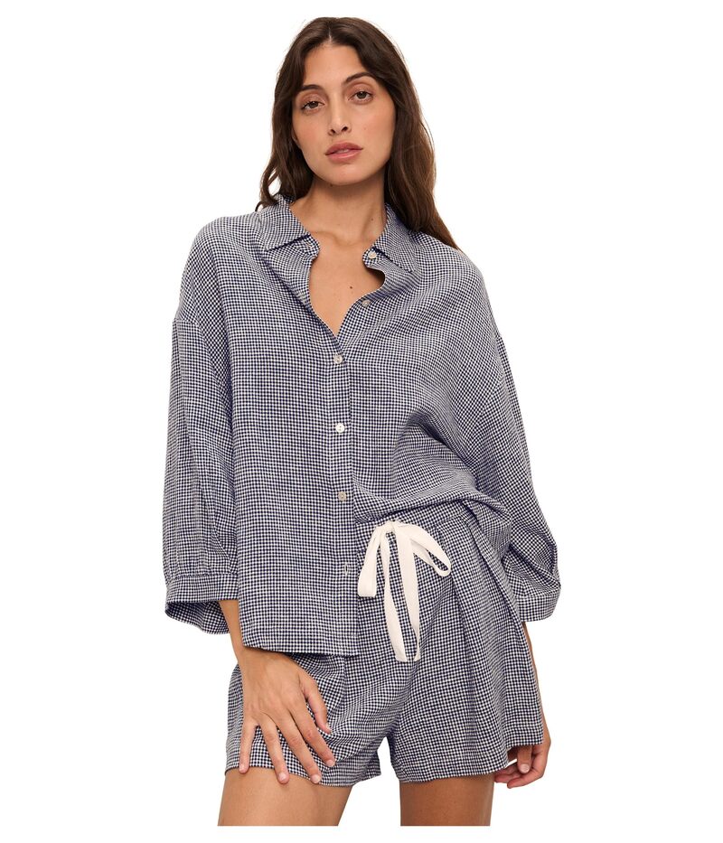 エバージェイ レディース ボトムス ハーフパンツ・ショーツ ショートパンツ リネン Eberjey Linen Blend Relaxed Shorts Gingham White/N ホワイト
