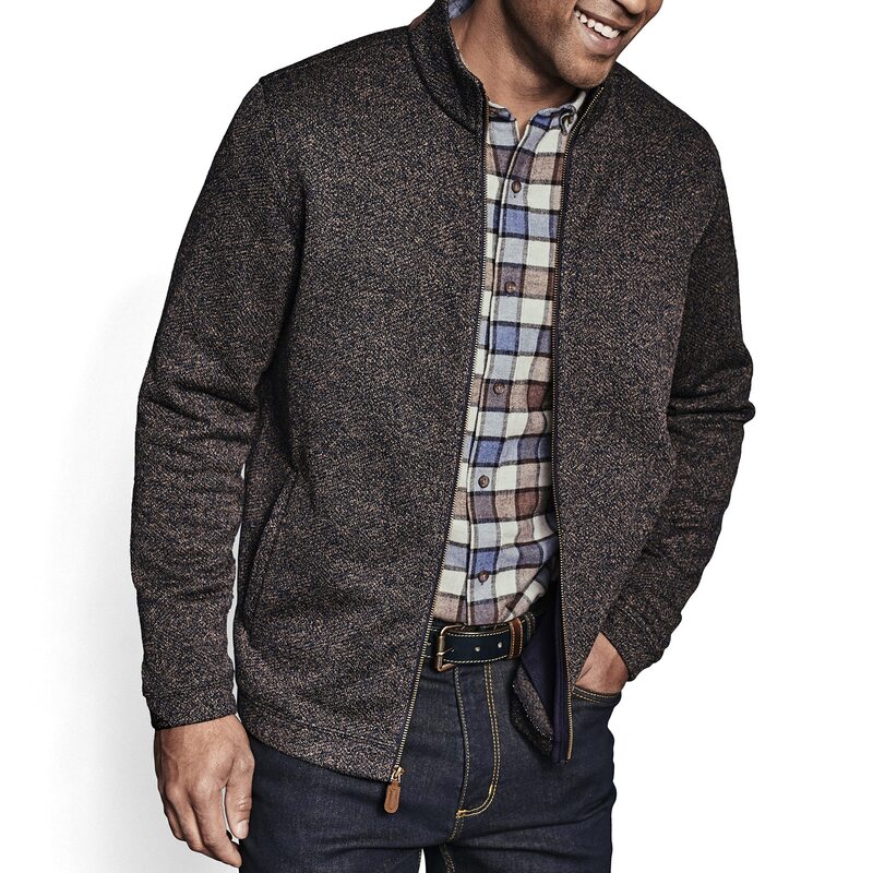 ジョンストンアンドマーフィー メンズ アウター コート Johnston & Murphy Marled Rib Full Zip Navy/Brown ネイビー