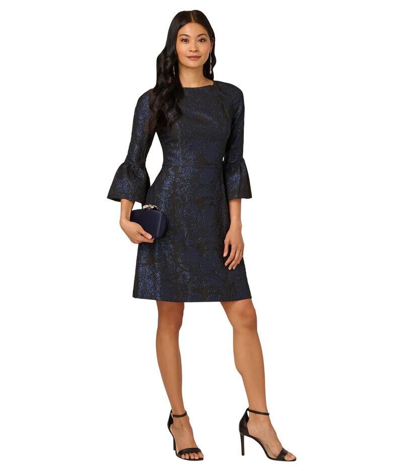 アドリアナ パペル レディース トップス 衣装 A 伝達ルート Adrianna Papell A-line Jacquard Dress Navy/Black 黒いこと