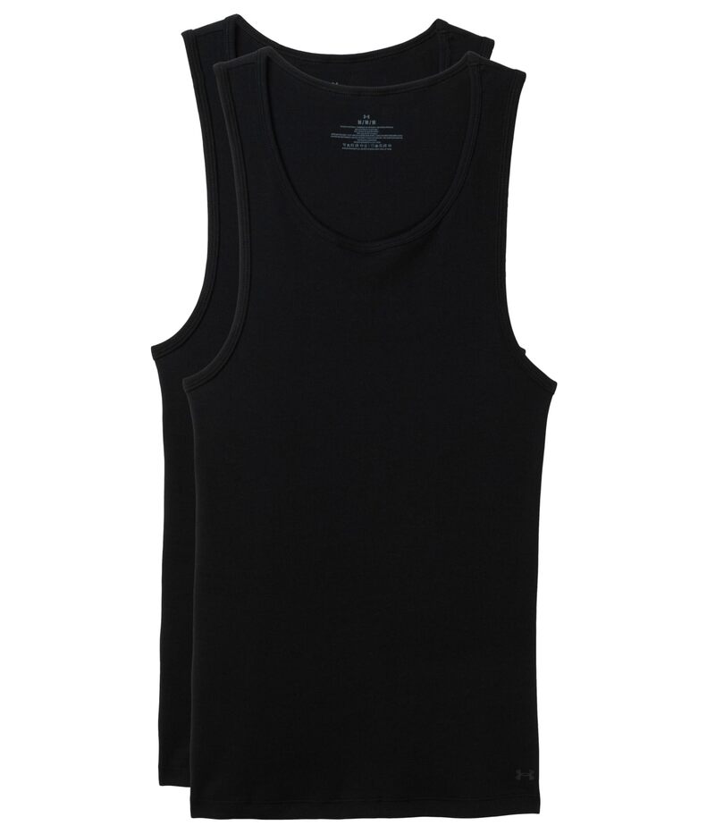 アンダーアーマー メンズ トップス プルオーバー 綿織物 Under Armour Perf Cotton Tank 2-Pack Black 黒いこと